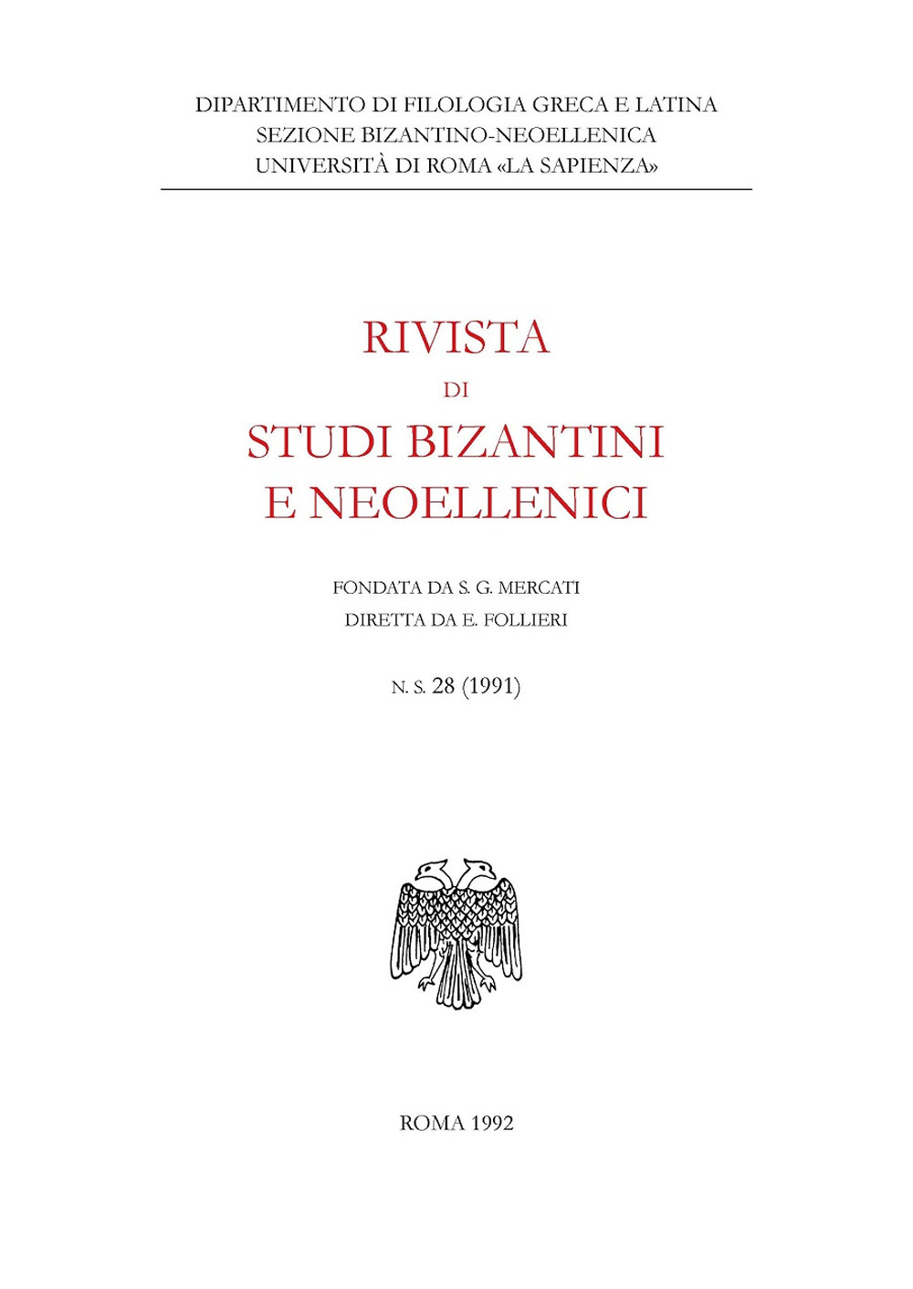 Rivista di studi bizantini e neoellenici. Vol. 28