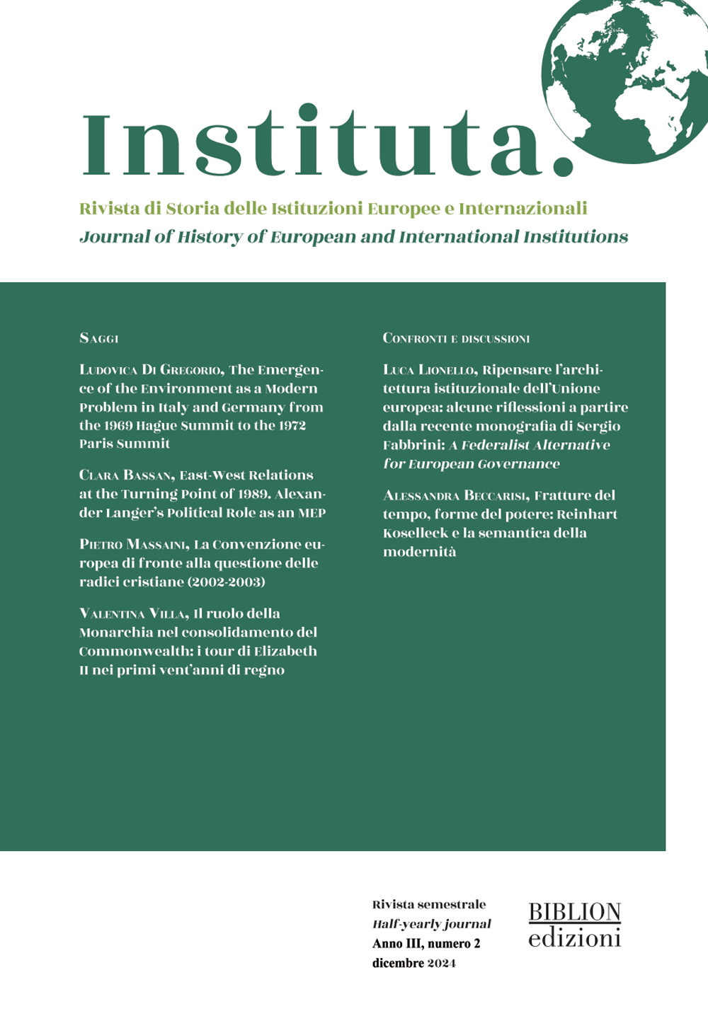 Instituta. Rivista di Storia delle istituzioni europee e internazionali. Vol. 2