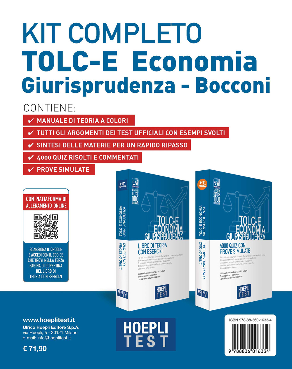 Hoepli test. TOLC-E Economia, Giurisprudenza. Kit completo: Libro di teoria con esercizi-4000 quiz con prove simulate