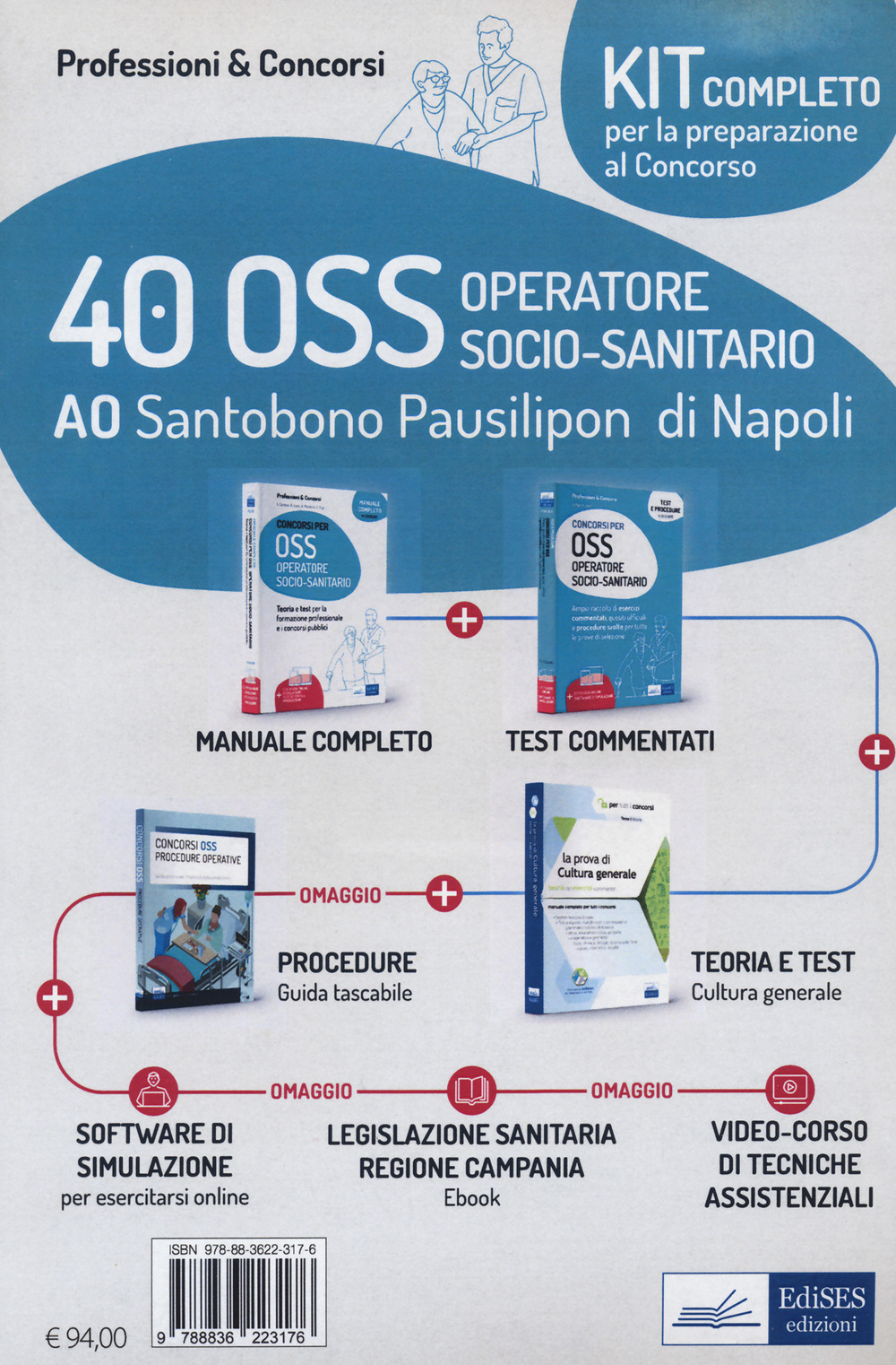 Kit concorso 40 OSS presso l'AO Santobono Pausilipon di Napoli. Preparazione completa al concorso con teoria, esercizi e guida pratica procedure operative OSS