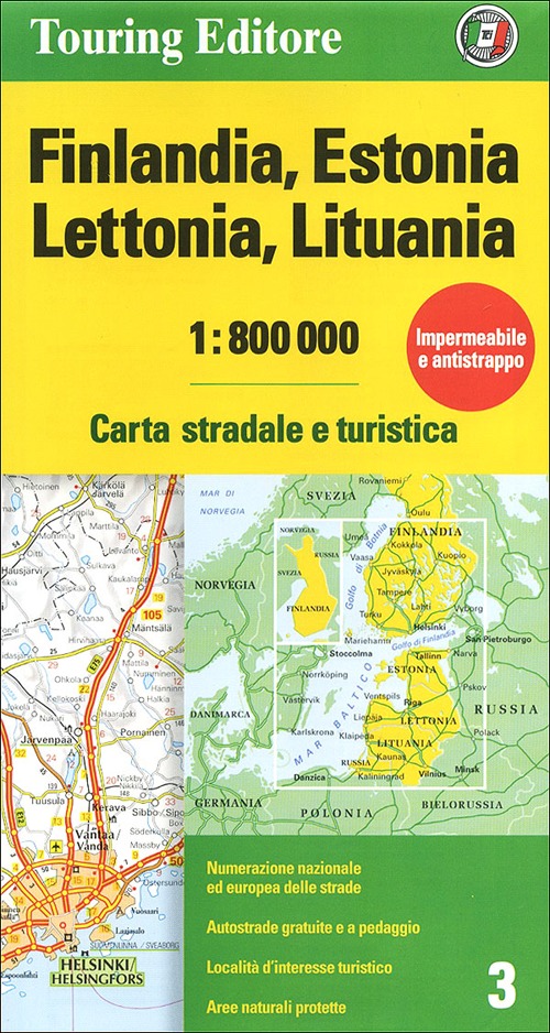 Finlandia, Estonia, Lettonia, Lituania 1:800.000. Carta stradale e turistica