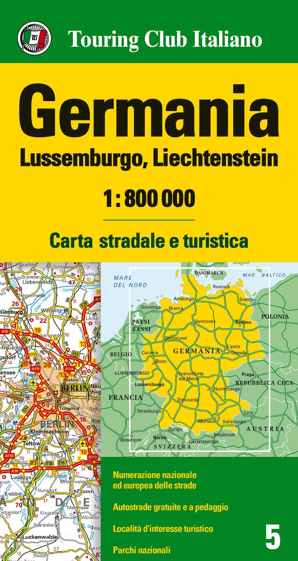 Germania, Lussemburgo, Liechtenstein 1:800.000. Carta stradale e turistica