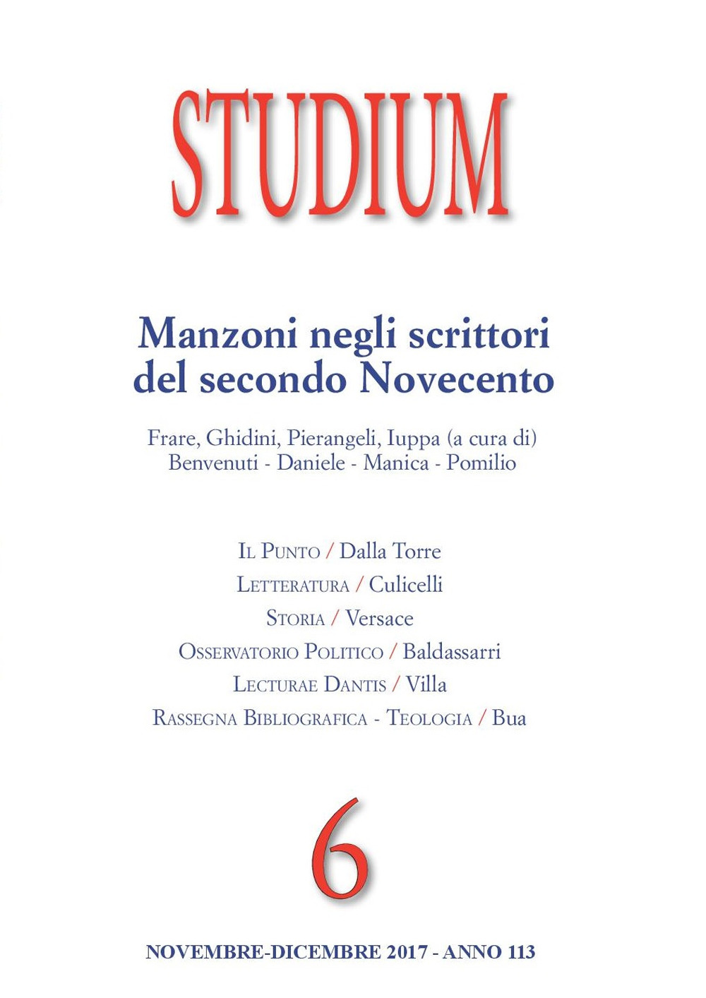 Studium. Vol. 6: Manzoni negli scrittori del secondo Novecento (Novembre-Dicembre)