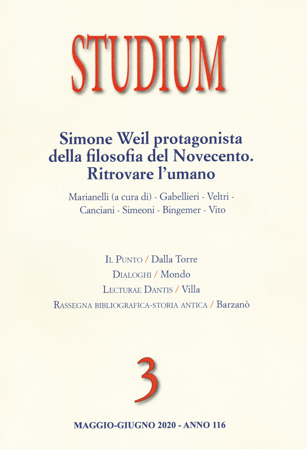 Studium. Vol. 3: Simone Weil protagonista della filosofia del Novecento. Ritrovare l'umano