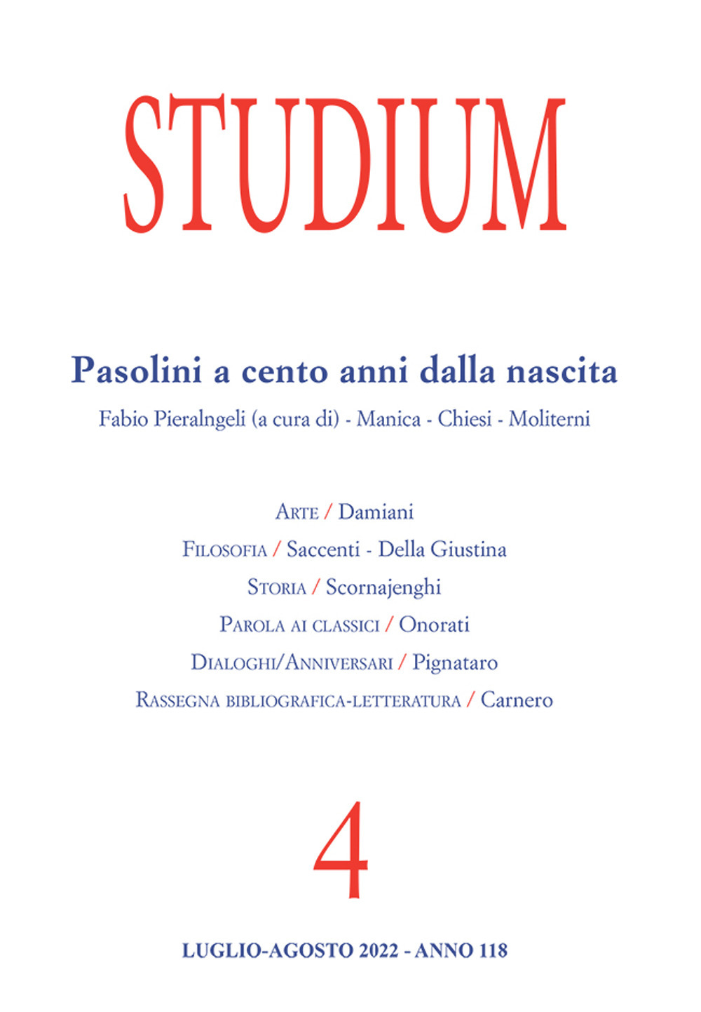 Studium. Vol. 4: Pasolini a cento anni dalla nascita