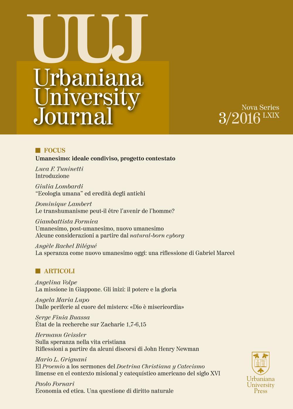 Urbaniana University Journal. Euntes Docete. Vol. 3: Focus. Umanesimo: ideale condiviso, progetto contestato