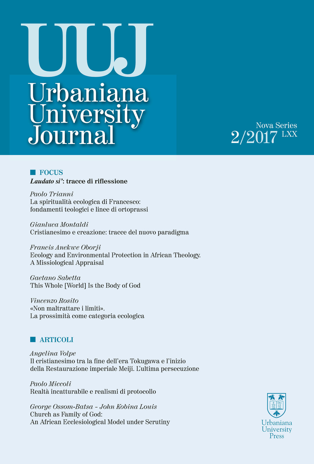 Urbaniana University Journal. Euntes Docete. Vol. 2: Laudato si': tracce di riflessione