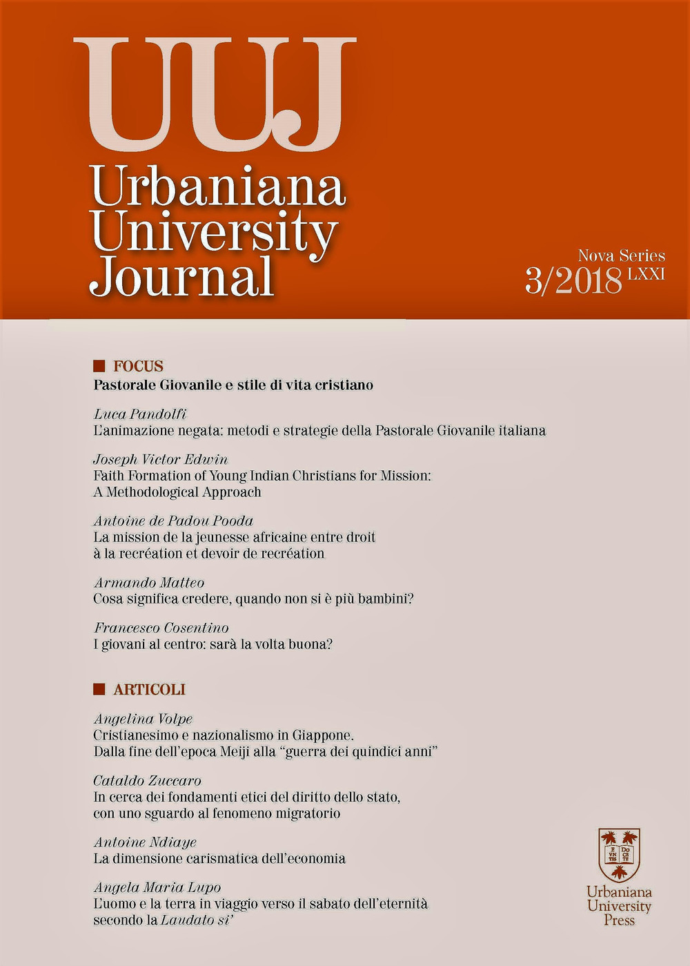 Urbaniana University Journal. Euntes Docete. Vol. 3: Pastorale giovanile e stile di vita cristiana
