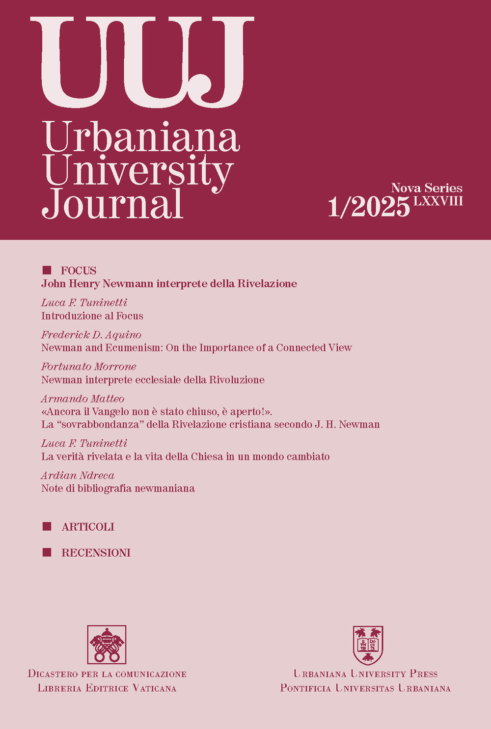 Urbaniana University Journal. Vol. 1: John Henry Newman interprete della rivelazione