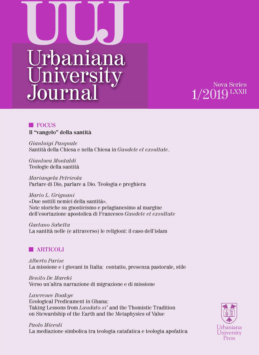 Urbaniana University Journal. Euntes Docete. Vol. 1: Il Vangelo della santità