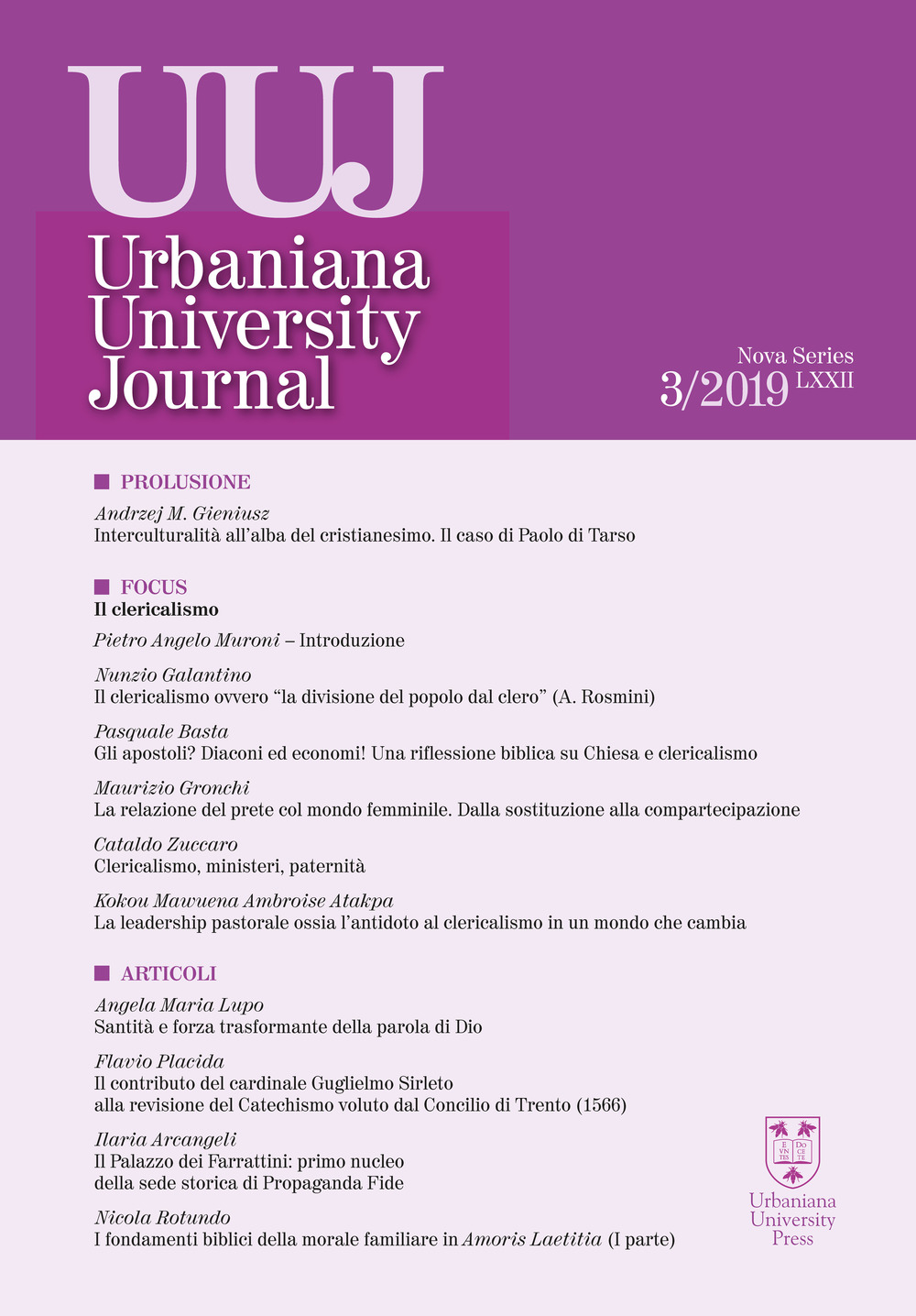 Urbaniana University Journal. Euntes Docete. Vol. 3: Il clericalismo