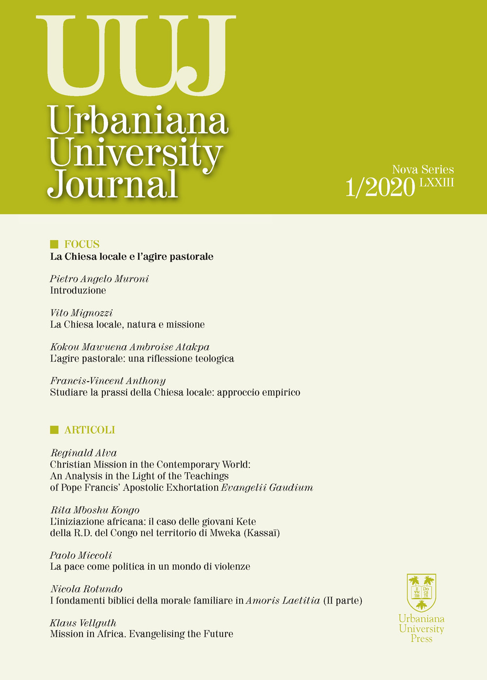 Urbaniana University Journal. Euntes Docete. Vol. 1: La Chiesa locale e l'agire pastorale