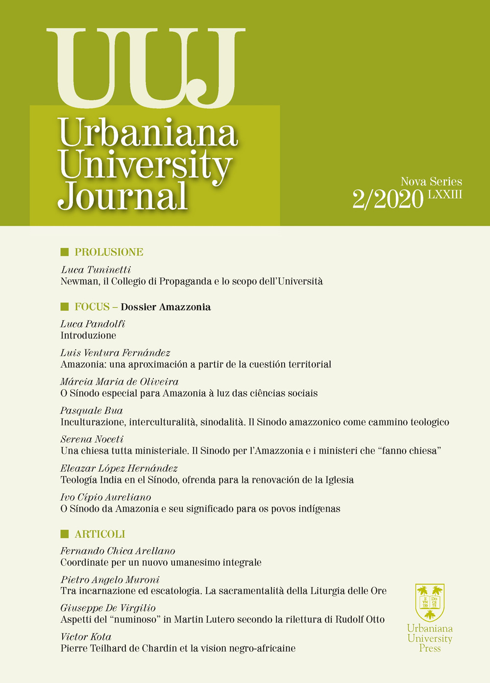 Urbaniana University Journal. Euntes Docete. Vol. 2: Dossier Amazzonia