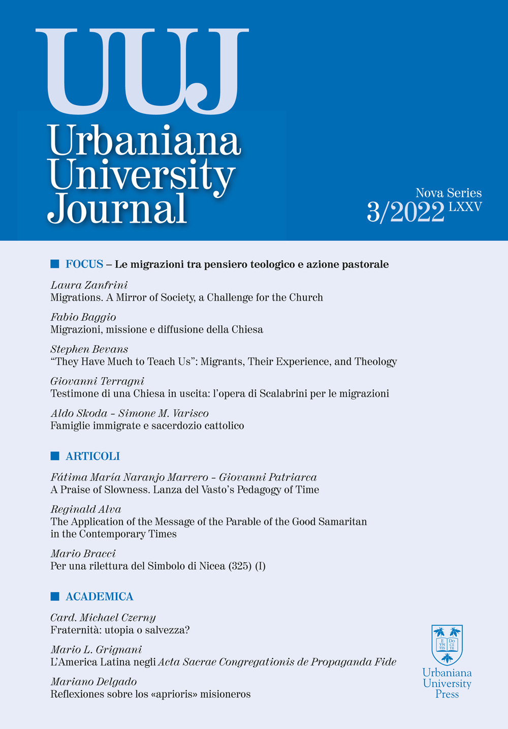 Urbaniana University Journal. Euntes Docete. Vol. 3: Focus. Le migrazioni tra pensiero teologico e azione pastorale