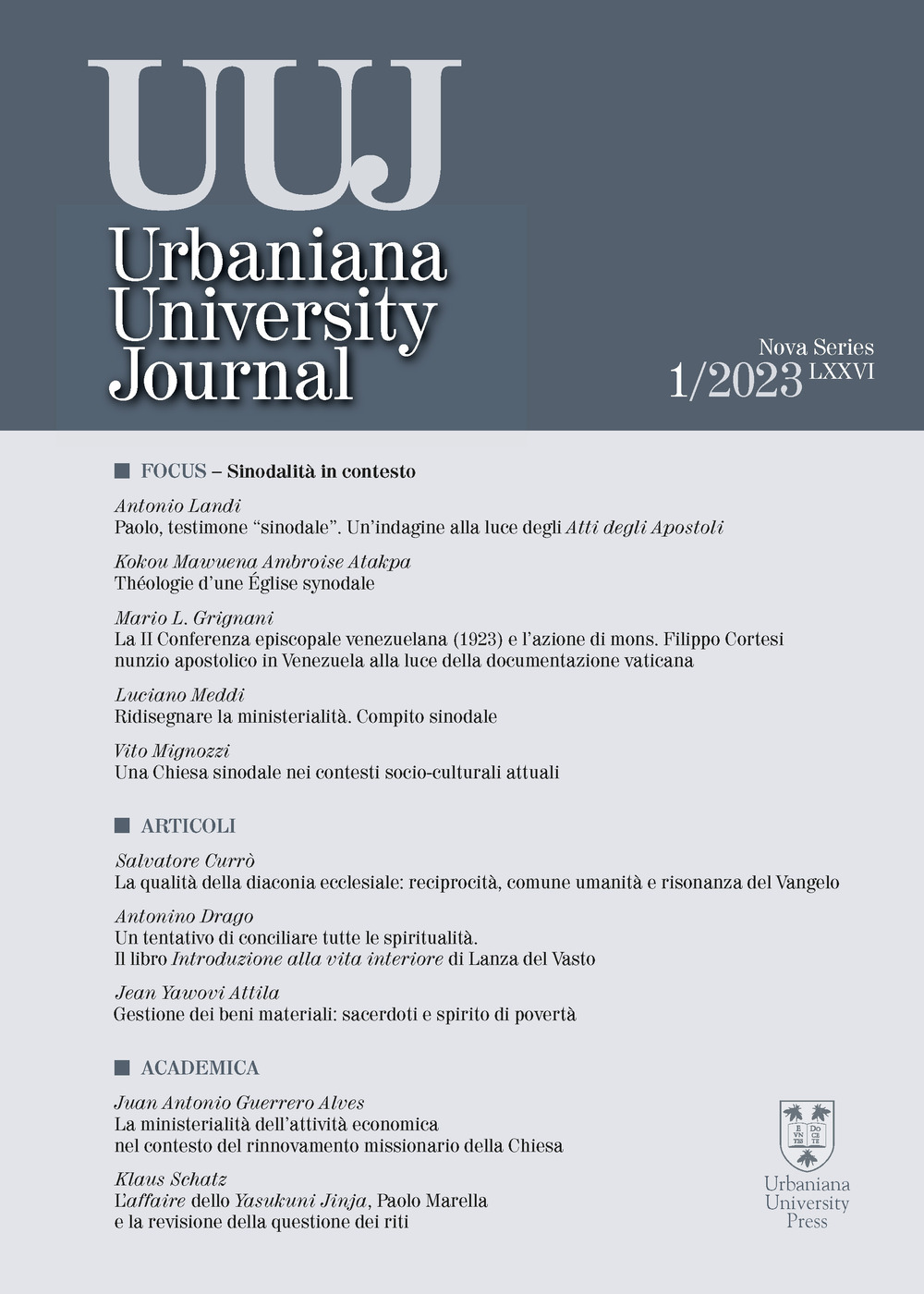 Urbaniana University Journal. Vol. 1: Focus. Sinodalità in contesto