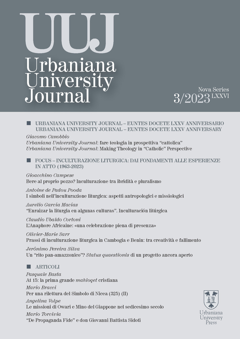 Urbaniana University Journal. Vol. 3: Inculturazione liturgica: dai fondamenti alle esperienze in atto (1963-2023)