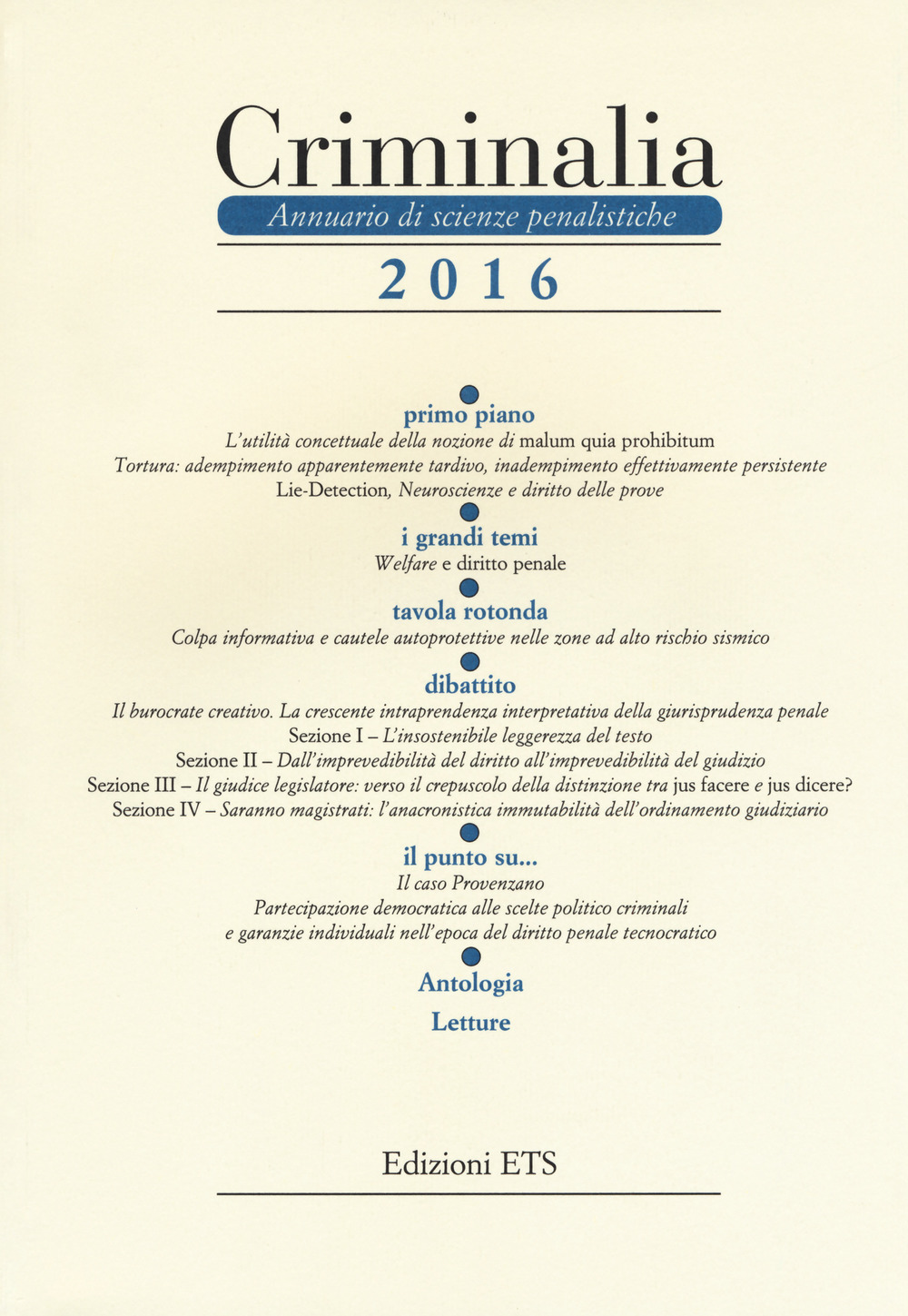 Criminalia. Annuario di scienze penalistiche. Vol. 11