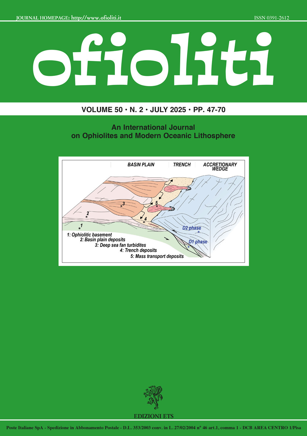 Ofioliti. An international journal on ophiolites and modern oceanic lithosphere. Vol. 50/2