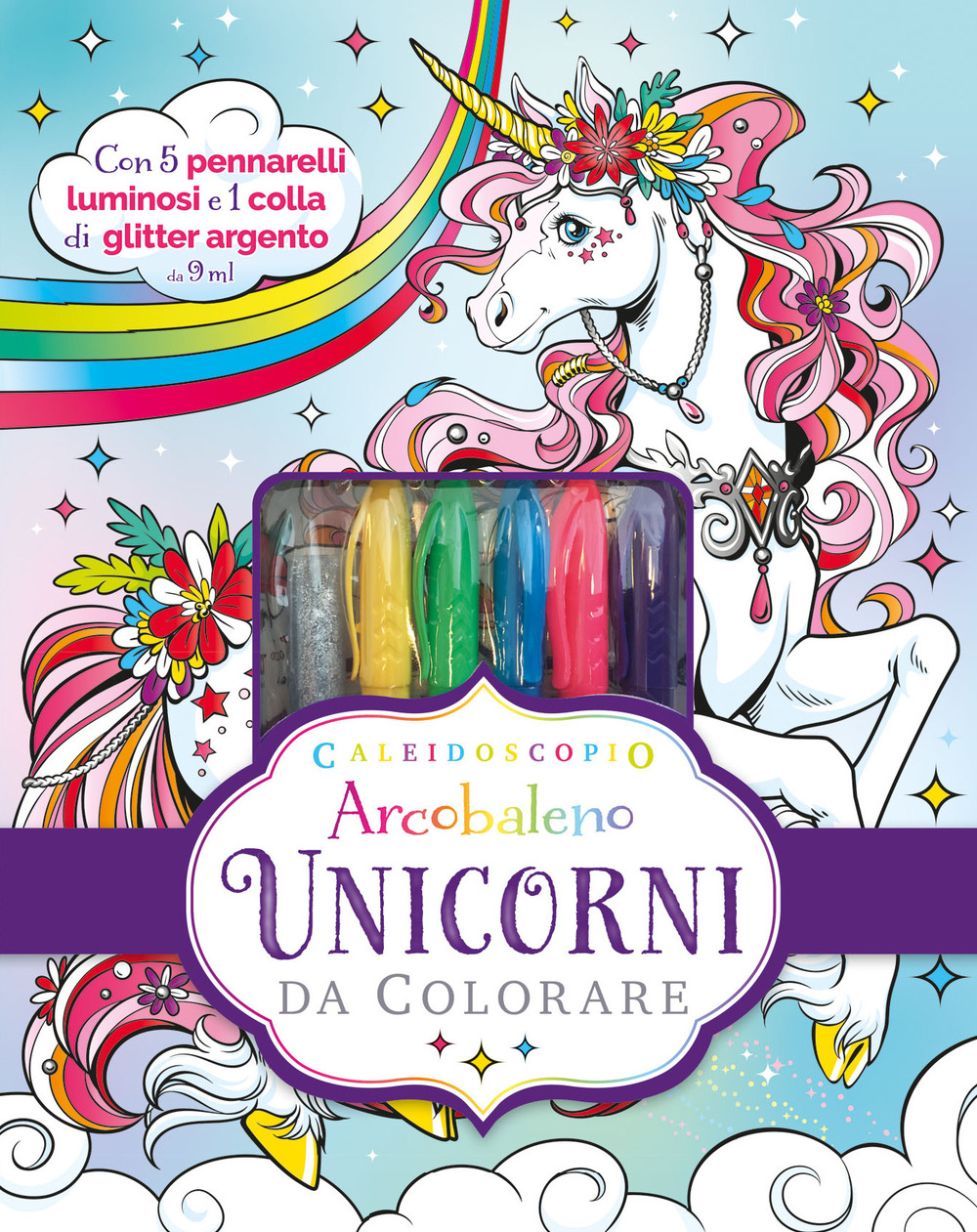 Caleidoscopio Arcobaleno. Unicorni da colorare