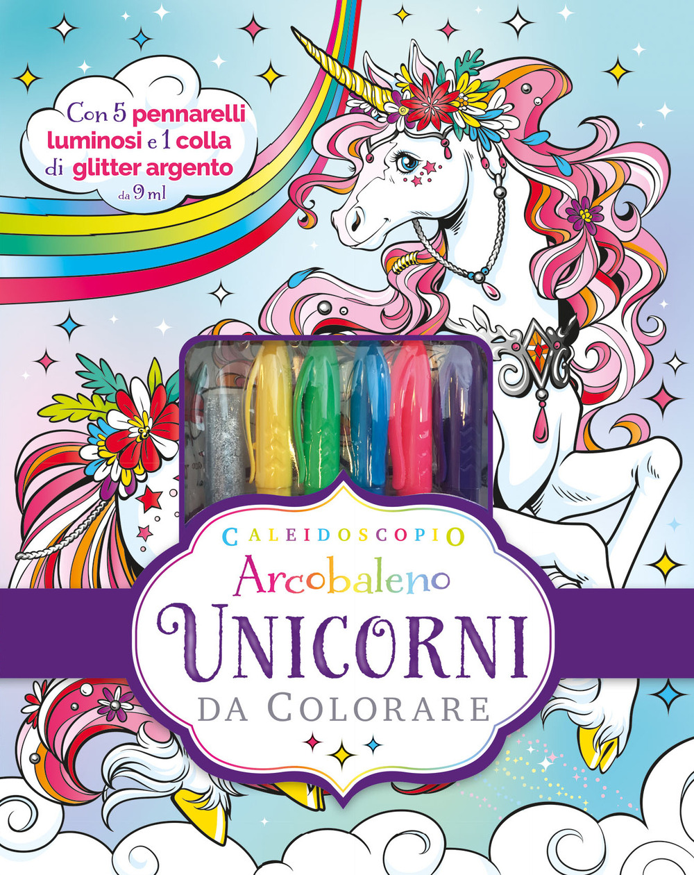 Caleidoscopio Arcobaleno. Unicorni da colorare