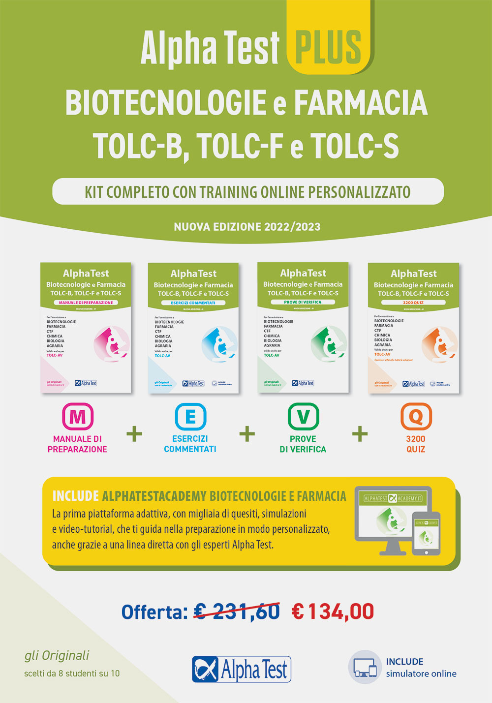 Alpha Test plus Biotecnologie e Farmacia TOLC-B, TOLC-F e TOLC-S. Kit completo di preparazione con training on line