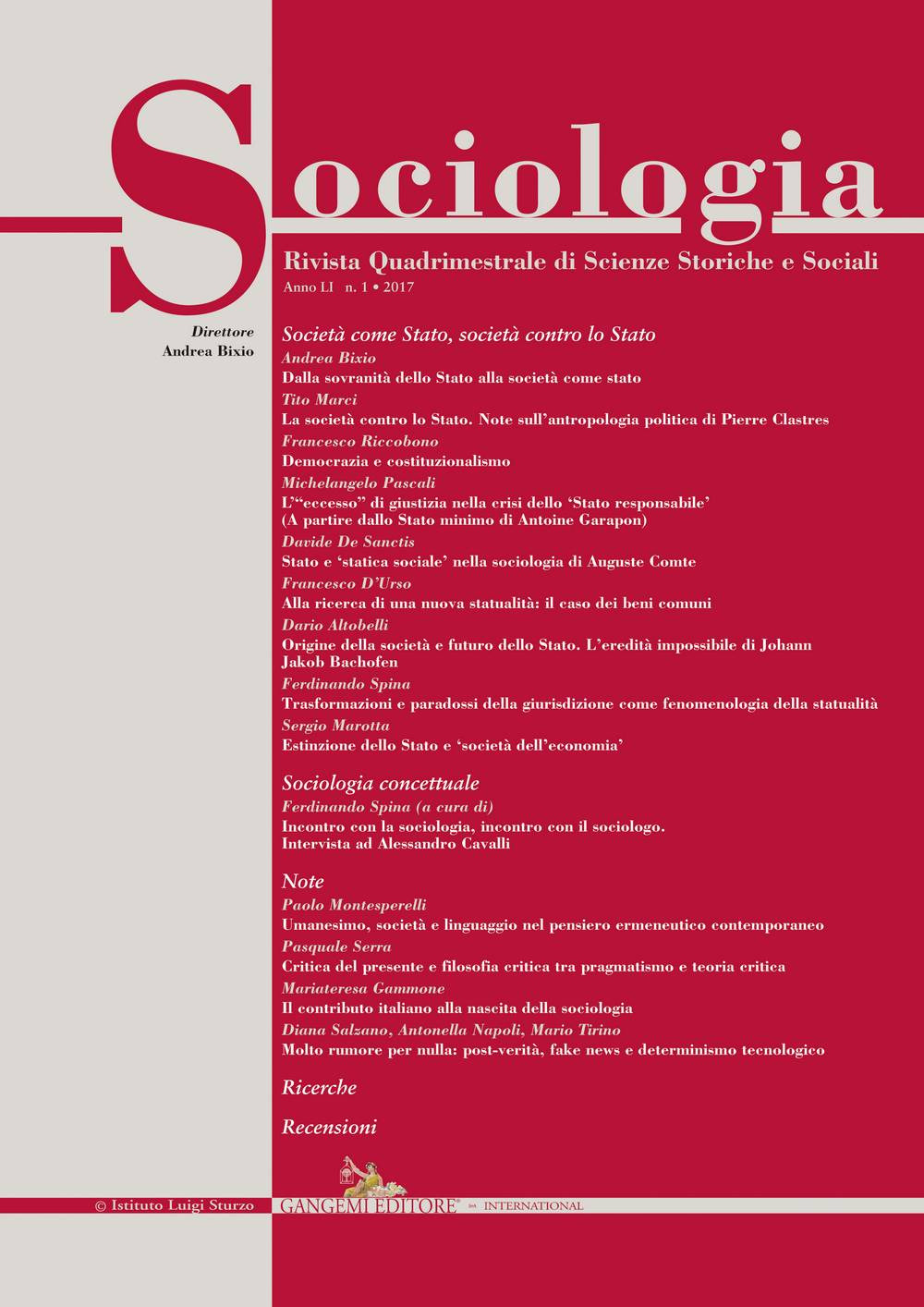 Sociologia. Rivista quadrimestrale di scienze storiche e sociali. Vol. 1