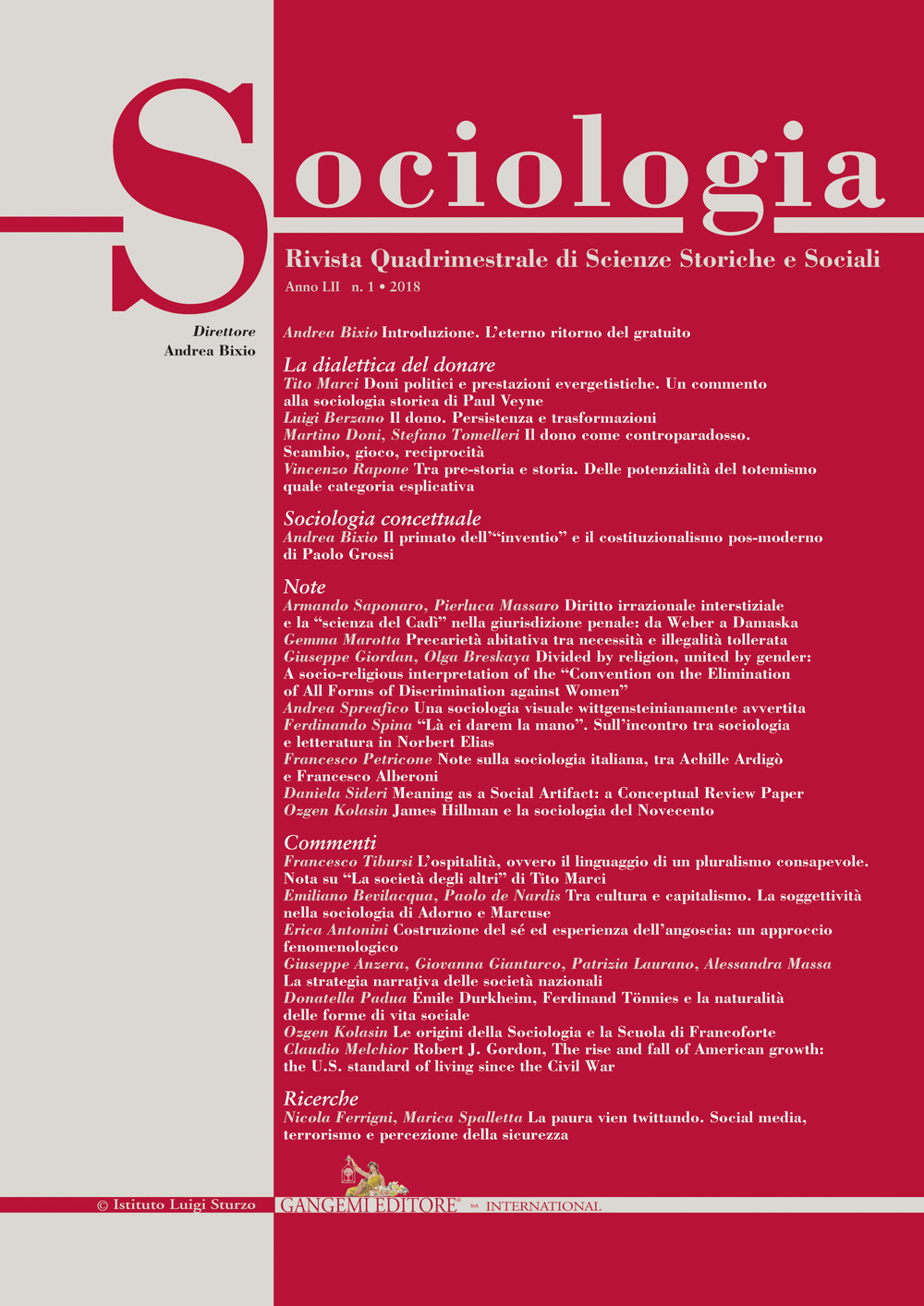 Sociologia. Rivista quadrimestrale di scienze storiche e sociali. Vol. 1
