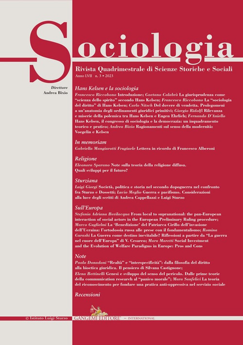 Sociologia. Rivista quadrimestrale di scienze storiche e sociali. Ediz. italiana e inglese. Vol. 3