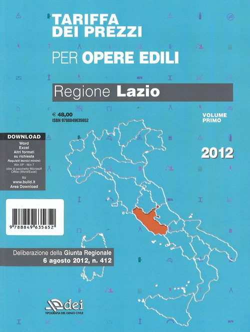 Tariffa dei prezzi per opere edili. Regione Lazio