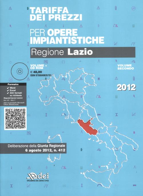 Tariffa dei prezzi per le opere impiantistiche. Regione Lazio. Vol. 2