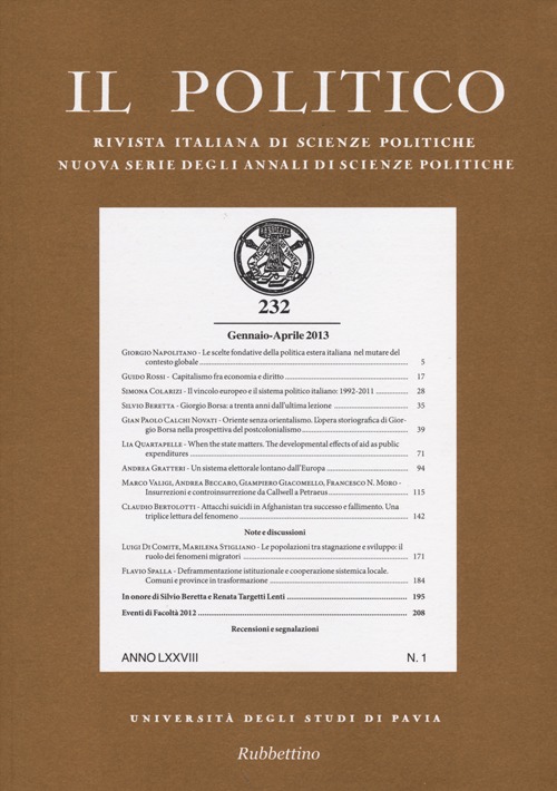 Il politico. Rivista italiana di scienze politiche. Vol. 232
