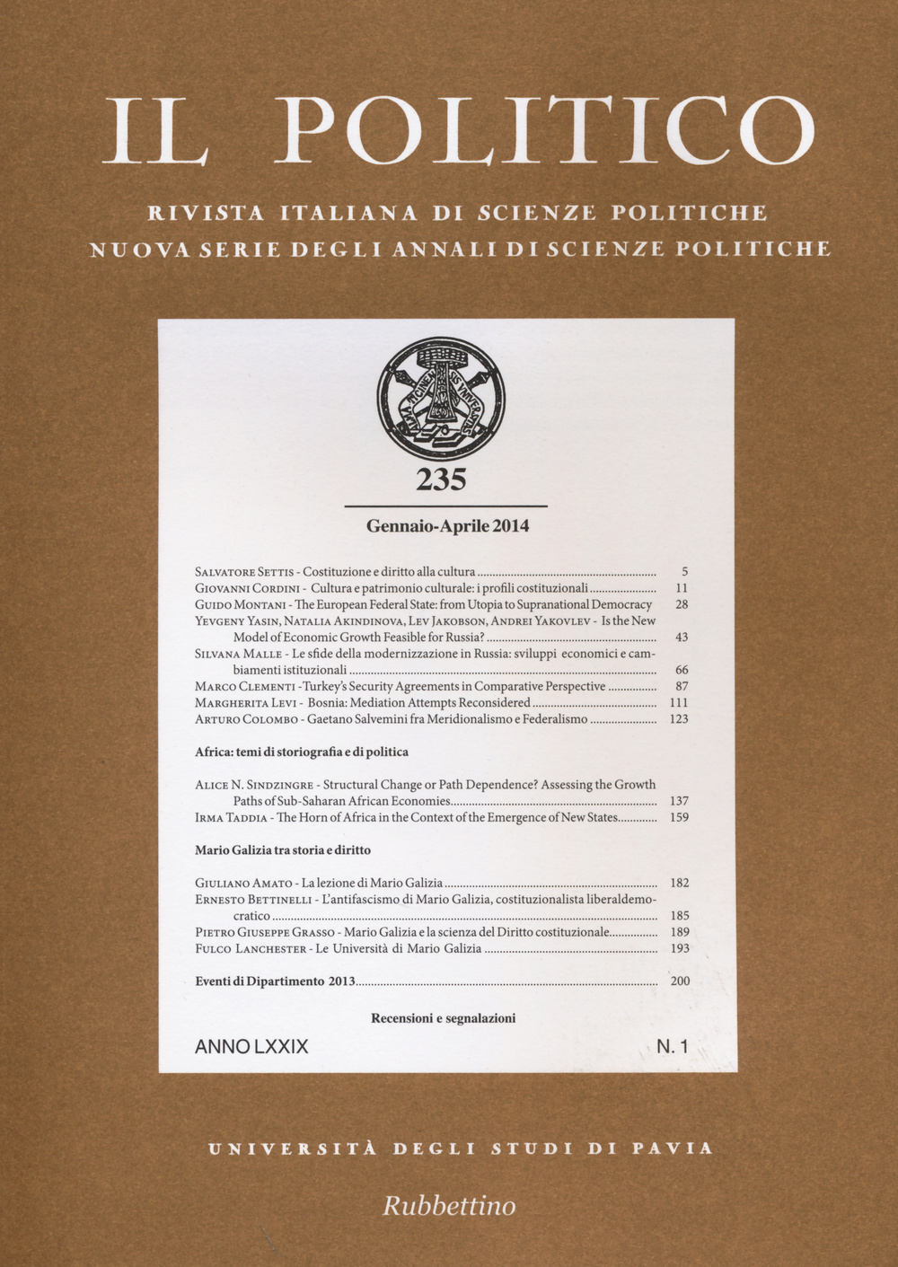 Il politico. Rivista italiana di scienze politiche. Vol. 235