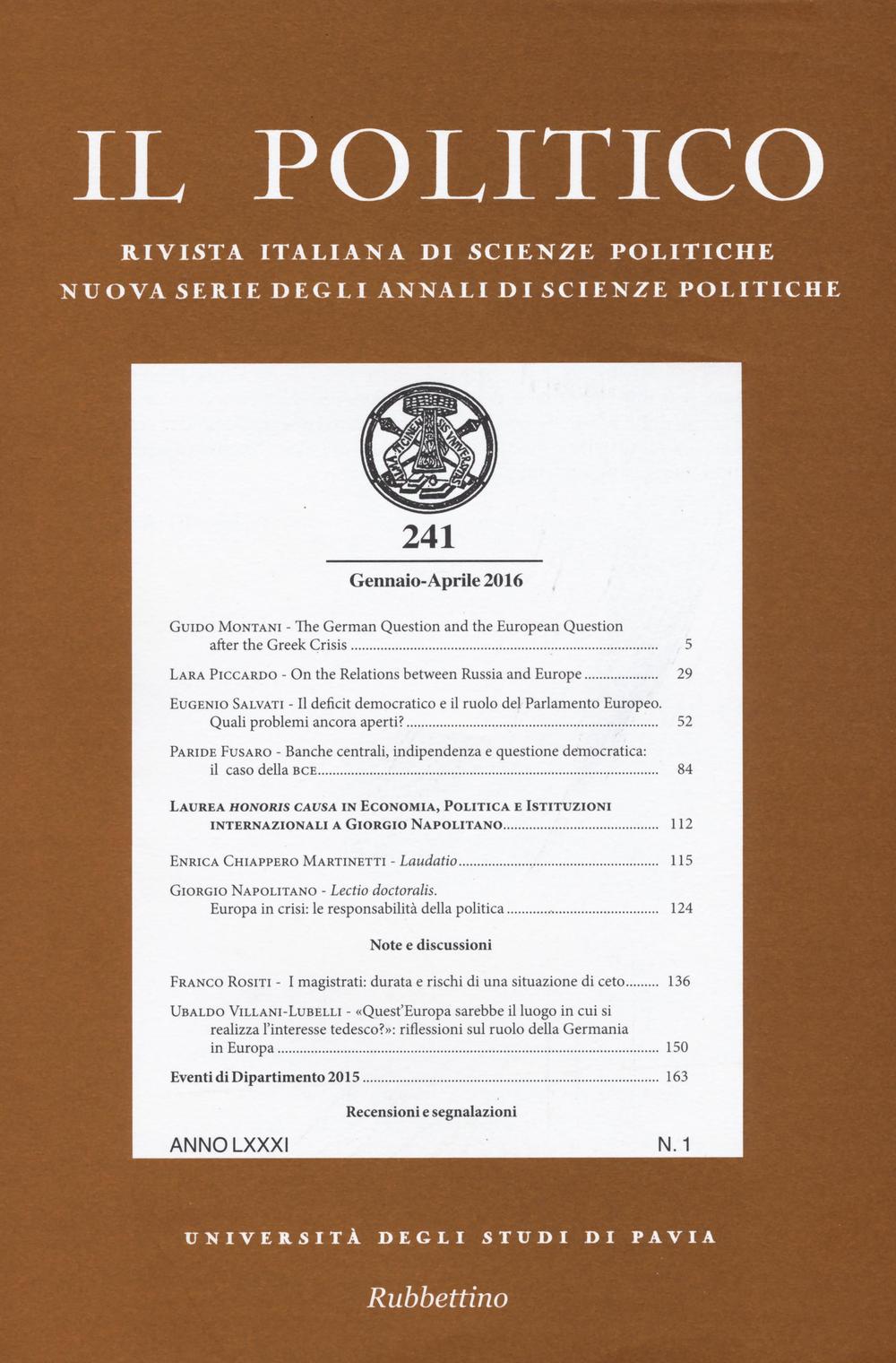 Il politico. Rivista italiana di scienze politiche. Vol. 1