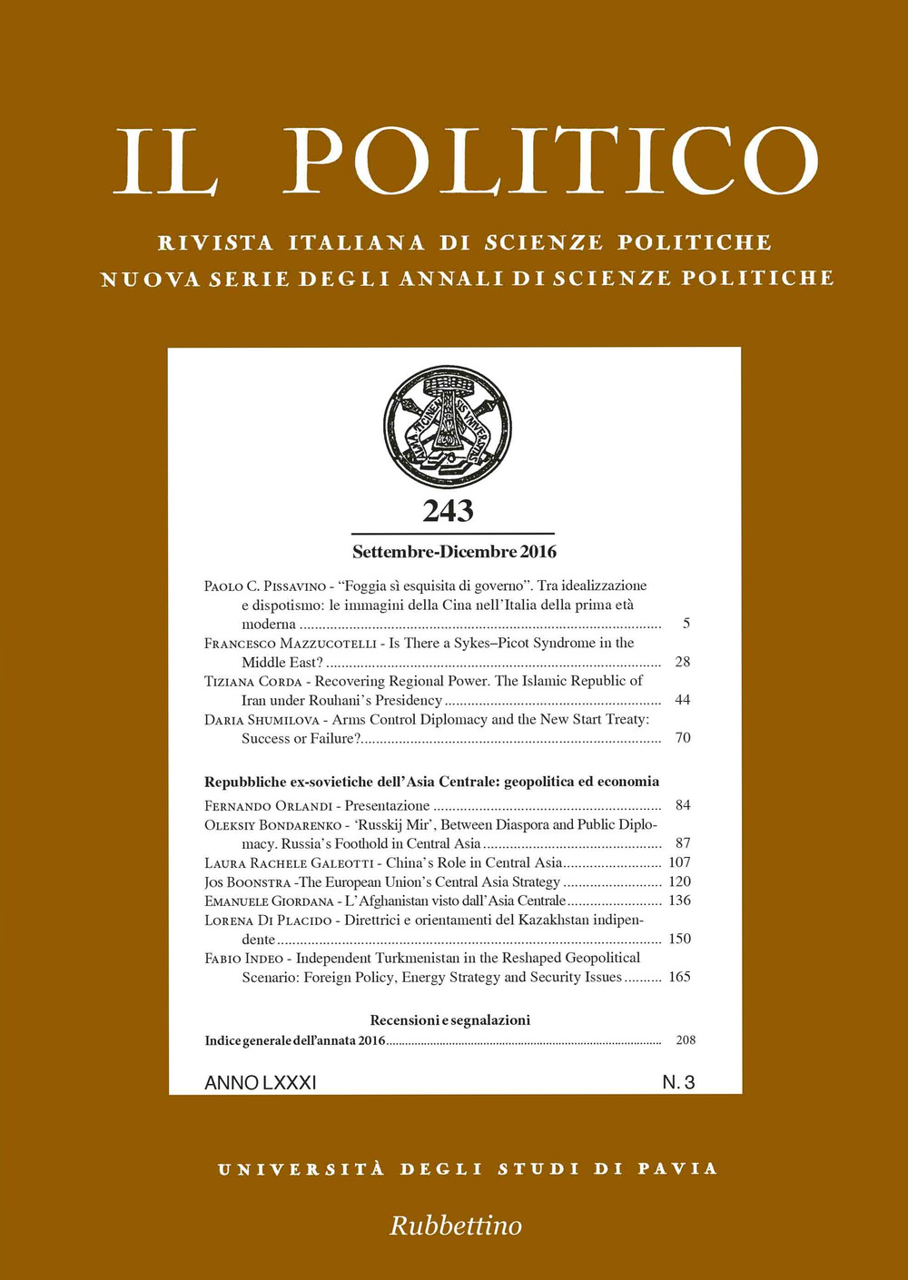 Il politico. Rivista italiana di scienze politiche. Vol. 3