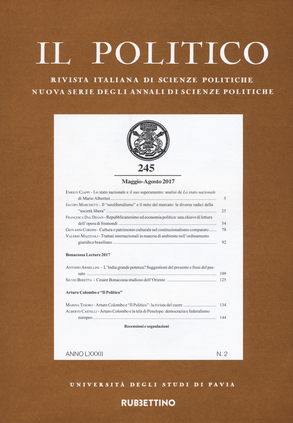 Il politico. Rivista italiana di scienze politiche. Vol. 2: Maggio-agosto