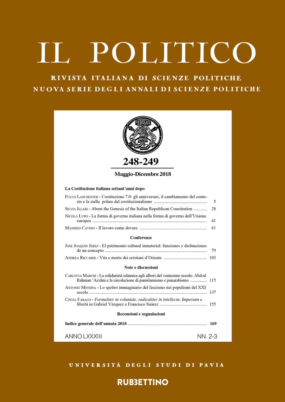 Il politico. Rivista italiana di scienze politiche. Vol. 248-249