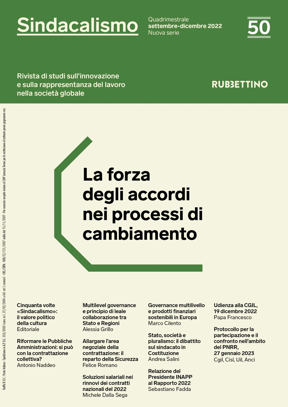 Sindacalismo. Rivista di studi sull'innovazione e sulla rappresentanza del lavoro nella società globale. Vol. 50
