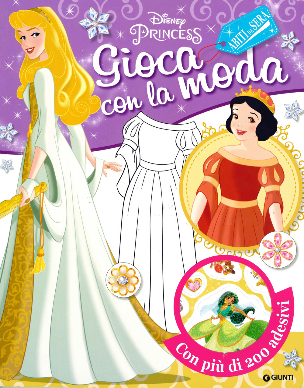 Gioca con la moda. Abiti da sera. Disney princess. Con adesivi