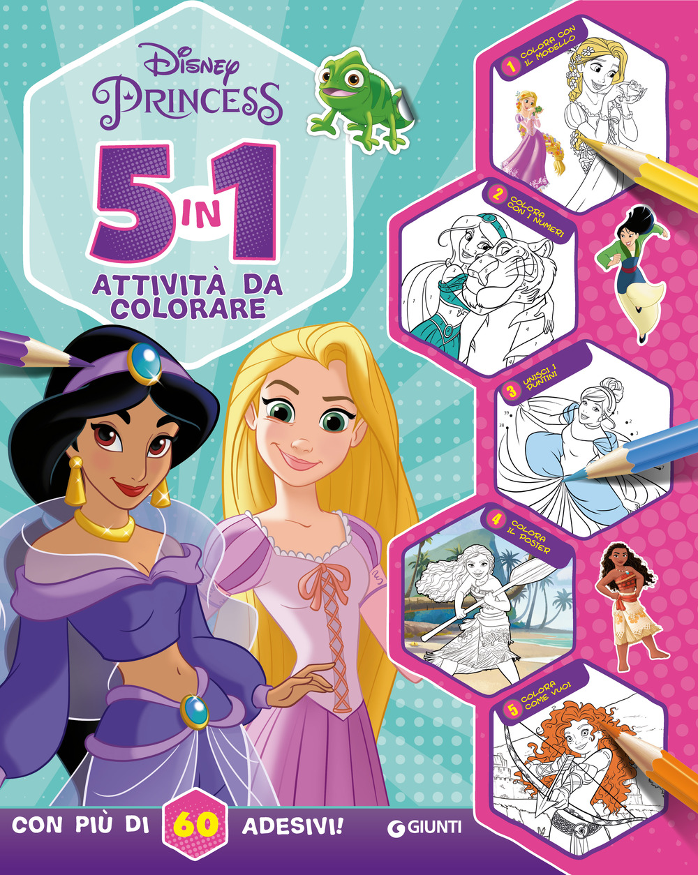 5 in 1 attività da colorare. Disney Princess. Con adesivi