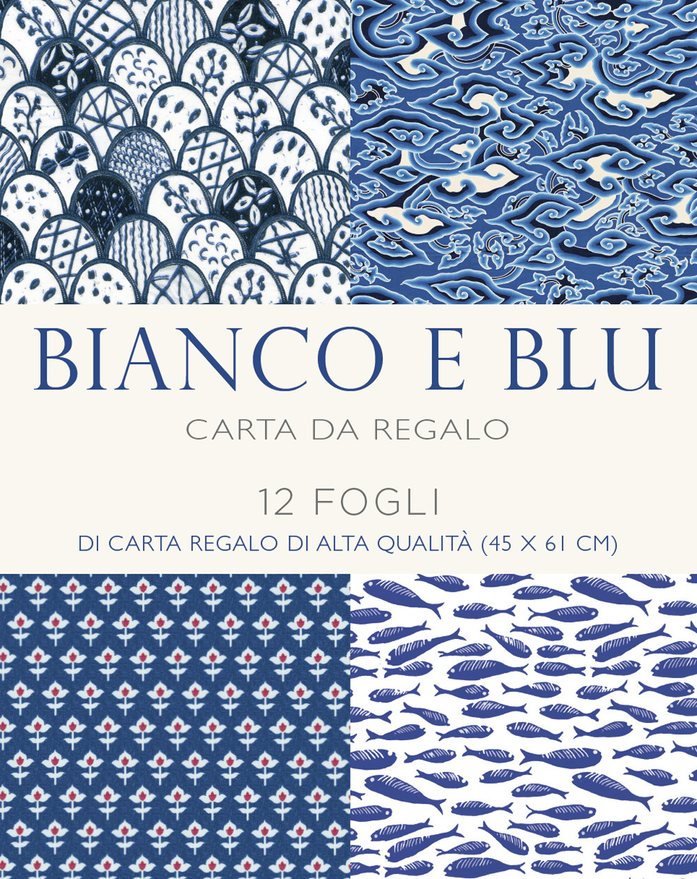 Bianco e blu. 12 fogli di carta regalo di alta qualità