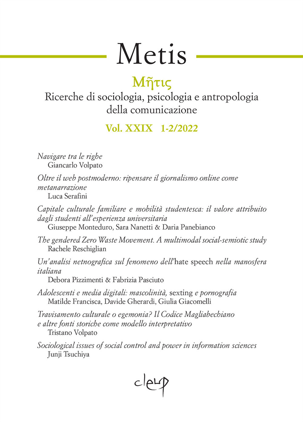 Metis. Ricerche di sociologia, psicologia e antropologia della comunicazione. Vol. 1-2
