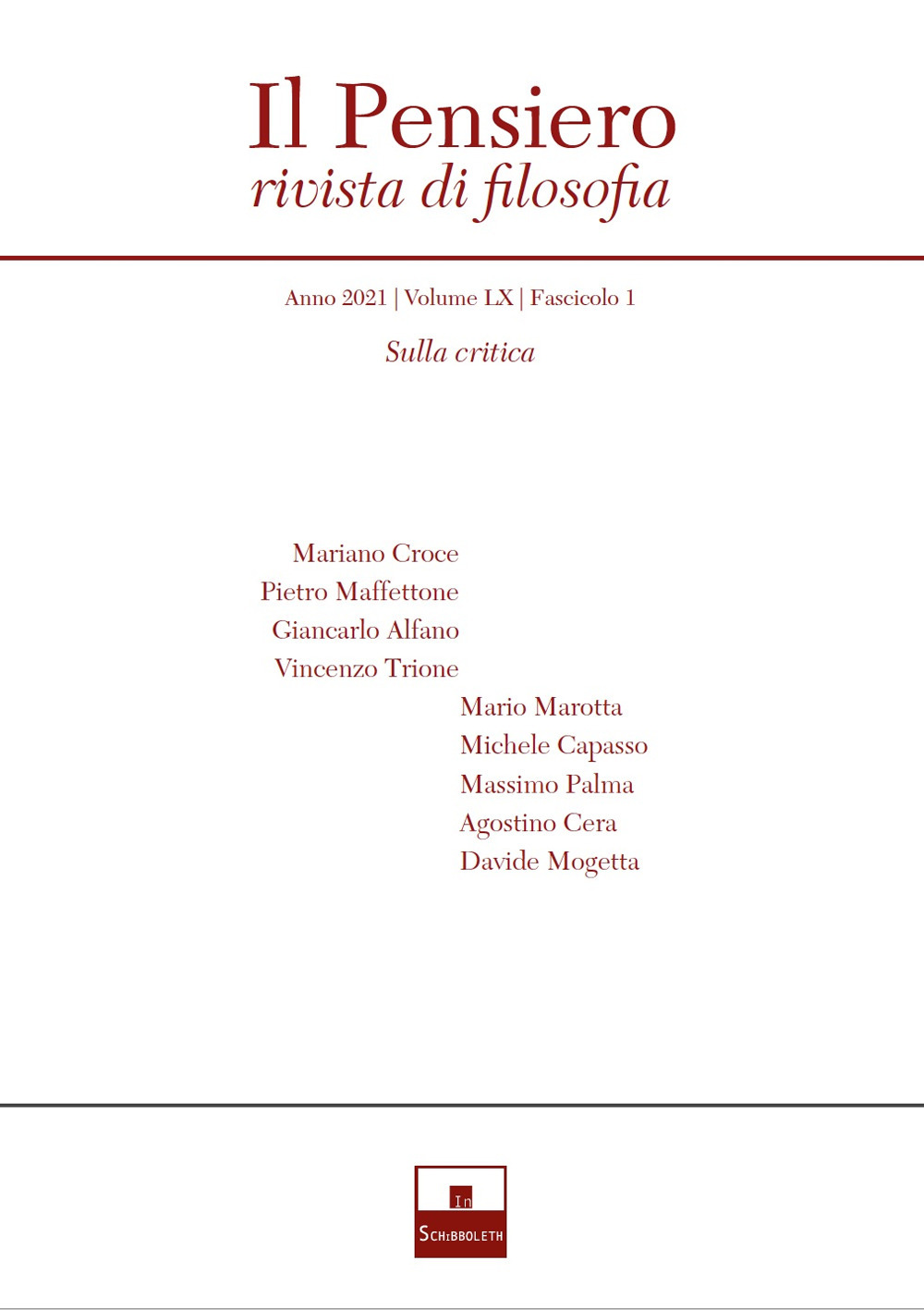 Il pensiero. Rivista di filosofia. Vol. 60/1: Sulla critica