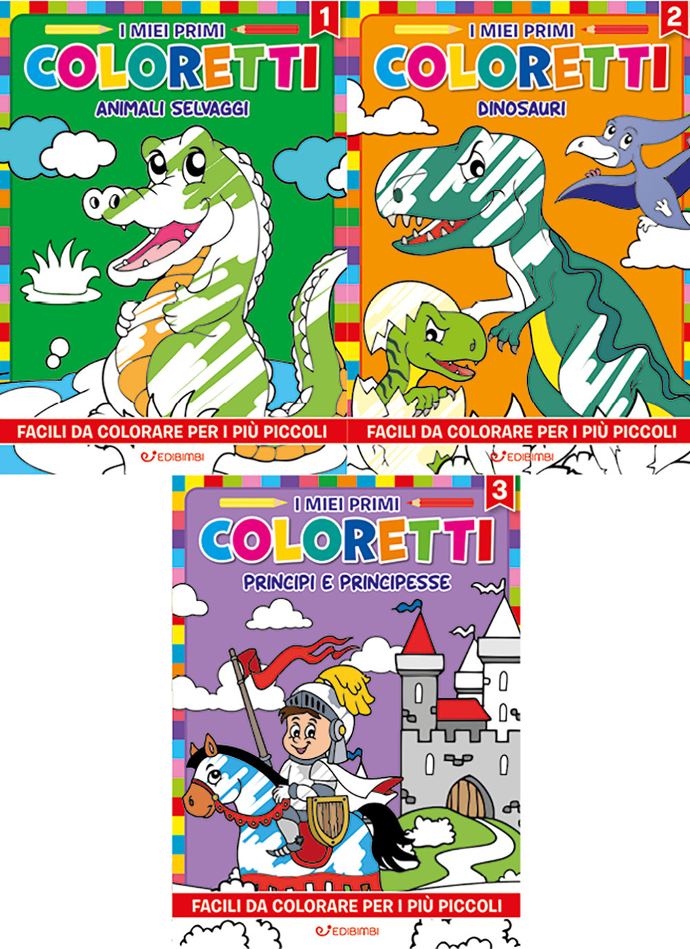 I miei primi coloretti. Vol. 1-3: Animali selvaggi-Dinosauri-Principi e principesse