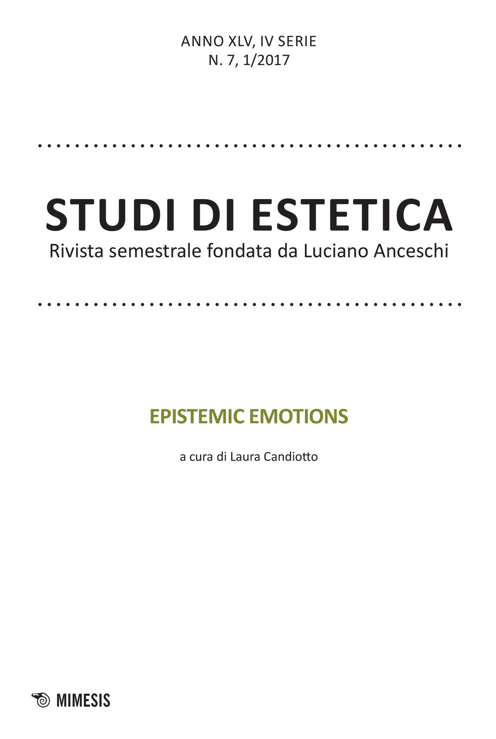 Studi di estetica. Vol. 1: Epistemic emotions