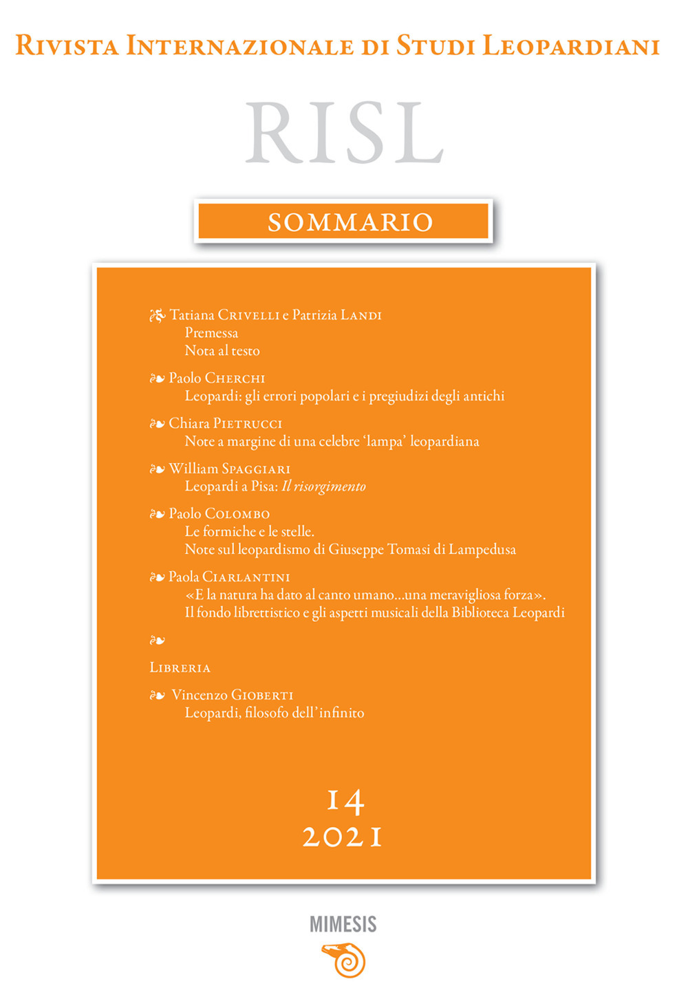 Rivista internazionale di studi leopardiani. Vol. 14