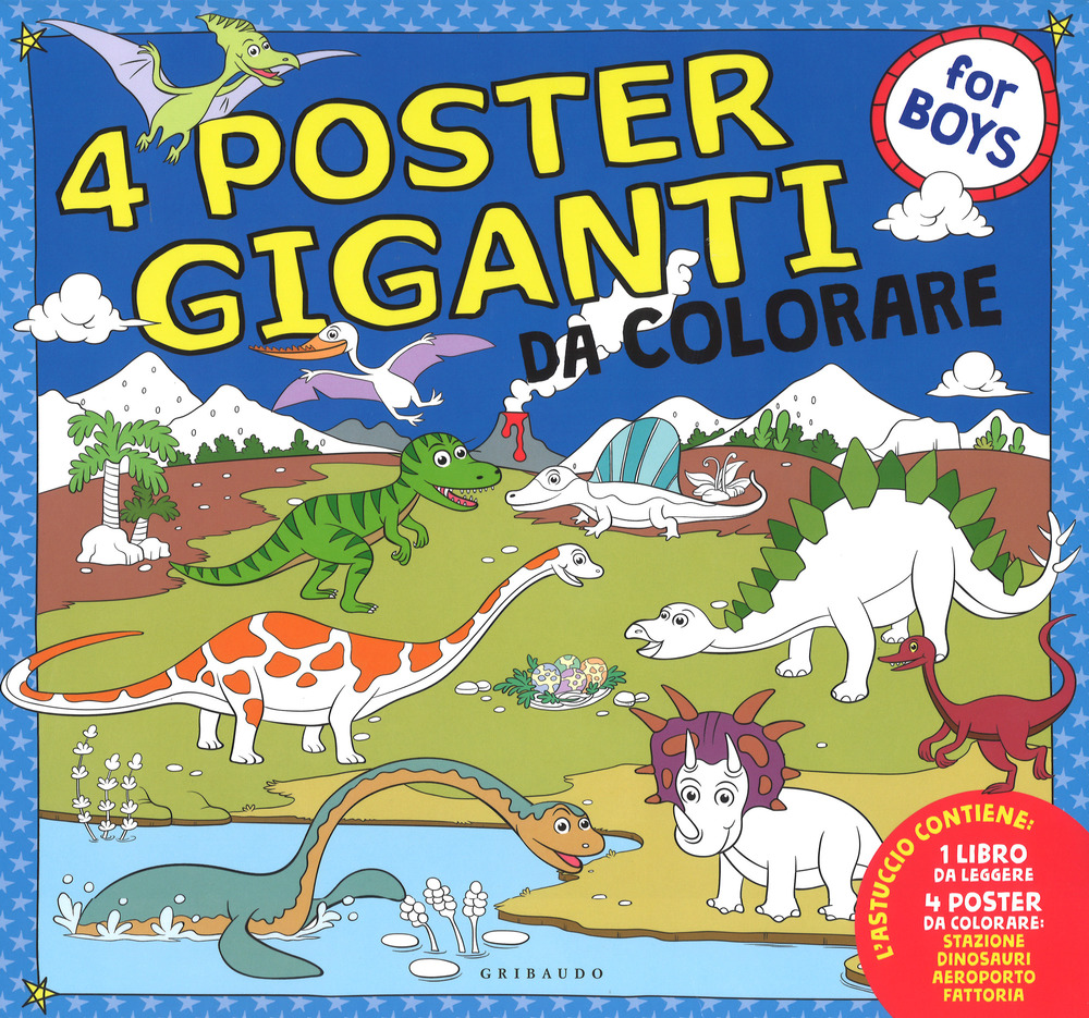 Dinosauri, aeroporto, stazione fattoria. 4 poster giganti da colorare for boys