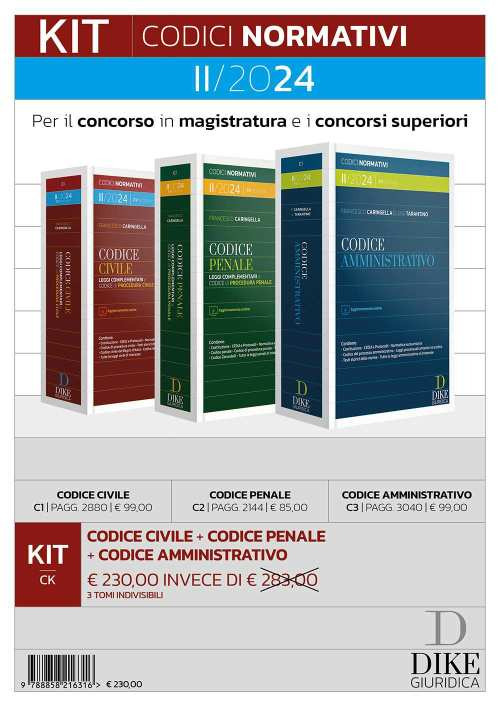 Kit codici normativi per il concorso in magistratura e i concorsi superiori II/2024: Codice civile-codice penale-codice amministrativo