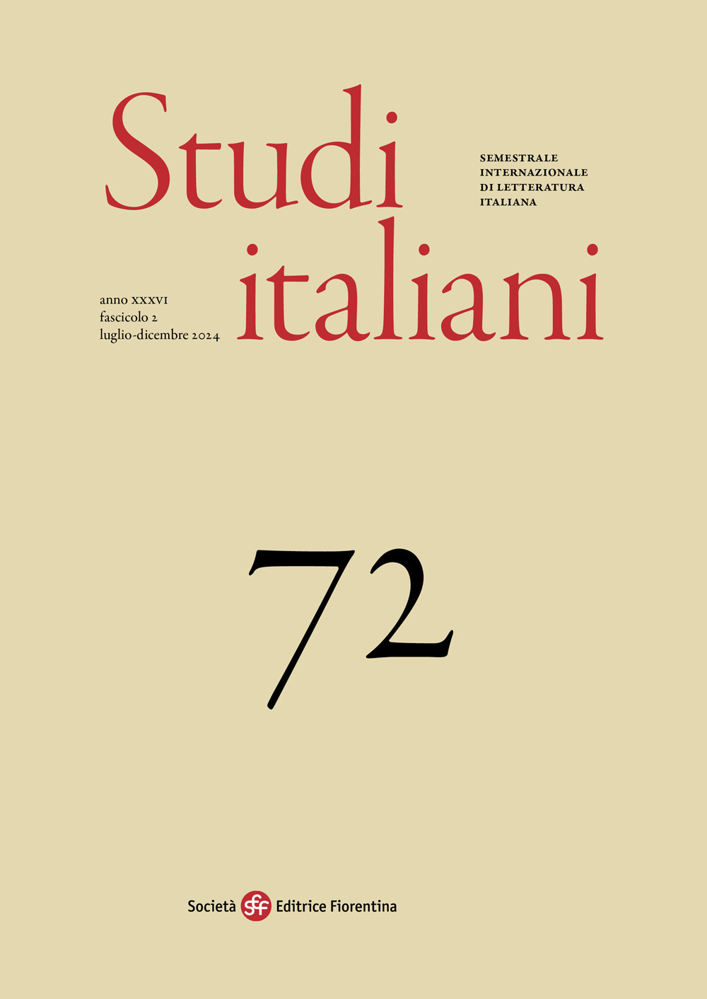Studi italiani. Semestrale internazionale di letteratura italiana. Vol. 72