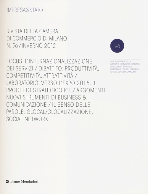 Impresa & Stato. Rivista della Camera di Commercio di Milano. Inverno 2012. Vol. 96