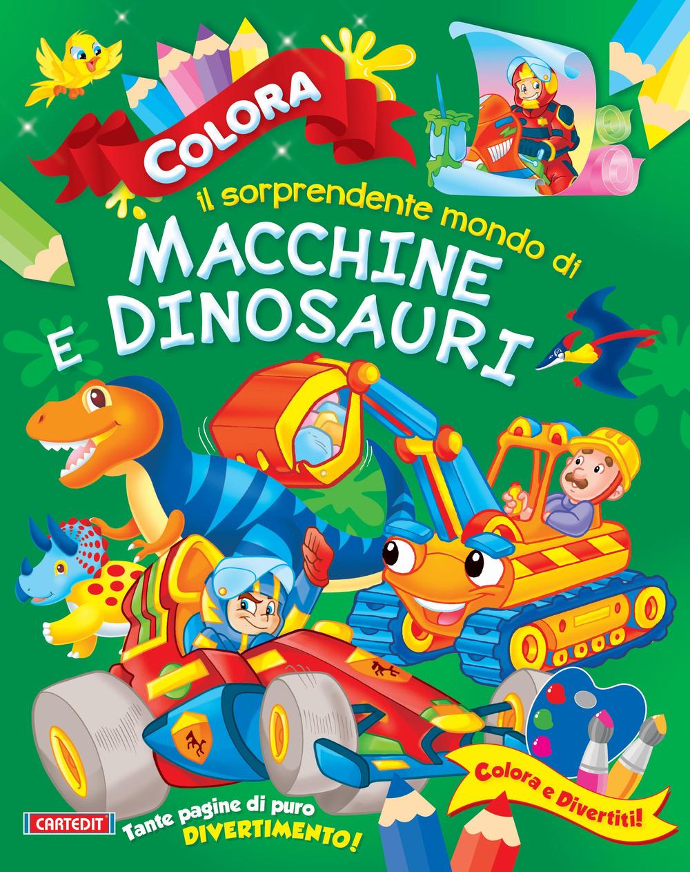 Colora il sorprendente mondo di macchine e dinosauri